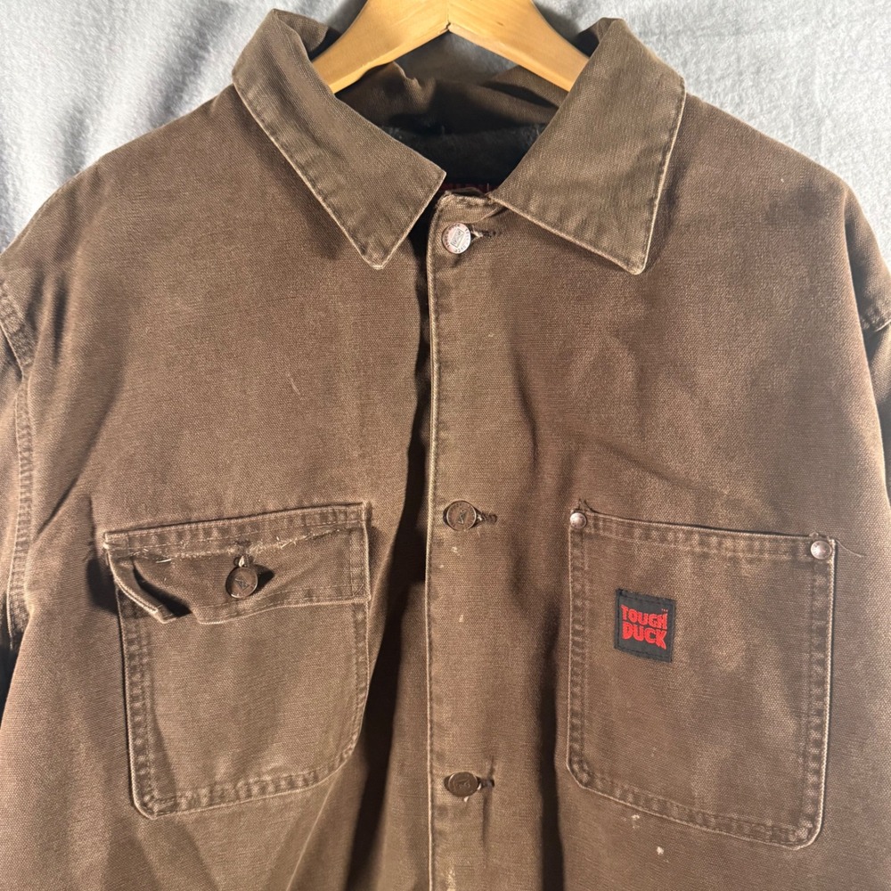 Vintage Tough Duck Brown Canvas Chore Jacket XL Blanket Lined Work Coat Canada - Picture 2 of 5